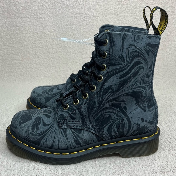 NEW Dr Martens Marble Suede Pascal 1460 Combat Lace Up Boots-Womens 5-Gray/Black - Picture 2 of 12